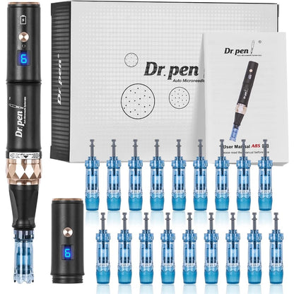 Dr.Pen A8S, Professional Micro Needling Pen with 18 Pcs 12Pin 36Pin Replacement Needle Cartridges Dermapen, Wireless or Wired Mode 2 Mudules Derma Pen, 6 Speed Levels and 0-2.5 mm Depth Adjustable