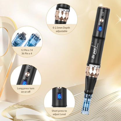 Dr.Pen A8S, Professional Micro Needling Pen with 18 Pcs 12Pin 36Pin Replacement Needle Cartridges Dermapen, Wireless or Wired Mode 2 Mudules Derma Pen, 6 Speed Levels and 0-2.5 mm Depth Adjustable